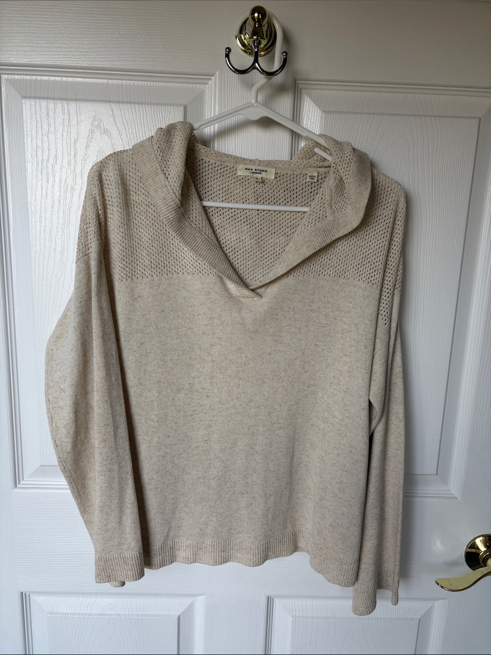 Max Studio Hooded Knit Pullover - oatmeal.